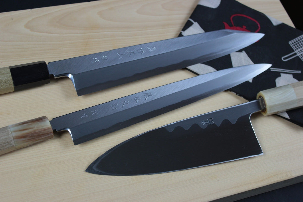Sushi knife comparison showing slicing and fish butchery knives used in traditional sushi preparation